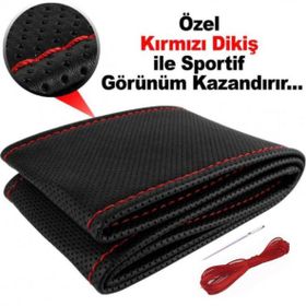 Daihatsu Sarmalı Dikmeli Siyah Dikişli Kokusuz Deri Direksiyon Kılıfı