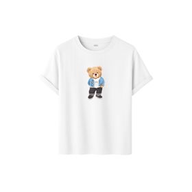Daksel DKS4191 Beyaz Basic Teddy Bear Baskılı Erkek T-shirt