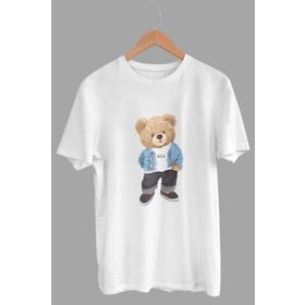Daksel DKS4191 Beyaz Basic Teddy Bear Baskılı Erkek T-shirt