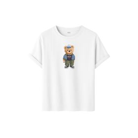 Daksel DKS4192 Beyaz Basic Teddy Bear Baskılı Erkek T-Shirt