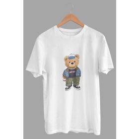 Daksel DKS4192 Beyaz Basic Teddy Bear Baskılı Erkek T-Shirt