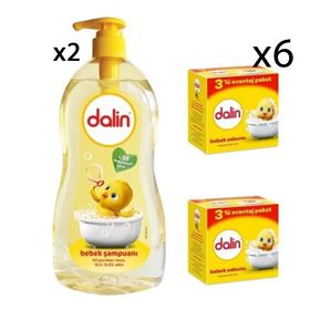 Dalin 2x700 ml Klasik Bebek Şampuanı ve 6'lı Hassas Ciltler İçin Bebek Sabunu