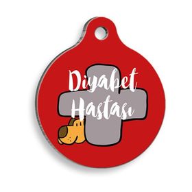 Dalis Diyabetik Köpek Kırmızı 2,5 cm Yuvarlak Kedi Künyesi