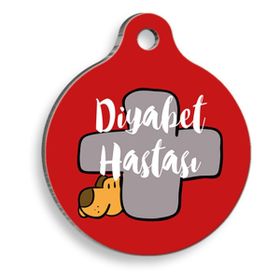 Dalis Diyabetik Köpek Kırmızı 2,5 cm Yuvarlak Kedi Künyesi