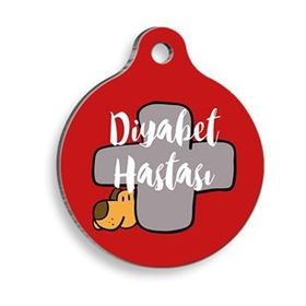Dalis Diyabetik Köpek Kırmızı 2,5 cm Yuvarlak Kedi Künyesi