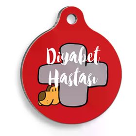 Dalis Diyabetik Köpek Kırmızı 3,8 cm Yuvarlak Kedi Künyesi