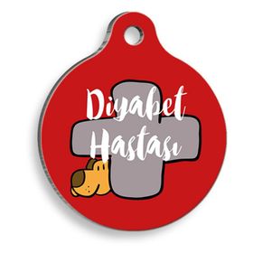 Dalis Diyabetik Köpek Kırmızı 3,8 cm Yuvarlak Kedi Künyesi