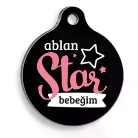 Dalis Siyah Ablan Star 3 cm Yuvarlak Kedi ve Köpek Künyesi