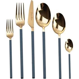 Dame Marie Carre Blue Gold 36 Parça Mavi Çatal Kaşık Bıçak Seti