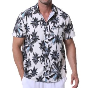 Danfiki Hawaii Kısa Kollu Çiçek Hindistan Cevizi Ağacı Erkek Gömlek