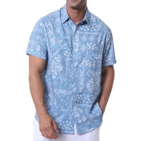 Danfiki Hawaii Kısa Kollu Çiçek Mavi Light Blue Erkek Gömlek