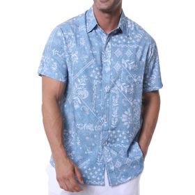 Danfiki Hawaii Kısa Kollu Çiçek Mavi Light Blue Erkek Gömlek