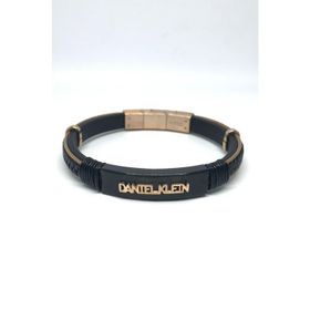 Daniel Klein P532182177 Siyah Hakiki Deri Çelik Klips Erkek Bileklik