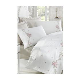 Dantela Rosenna King Size Krem 220x240 cm Nakışlı Pamuk Saten Nevresim Takımı