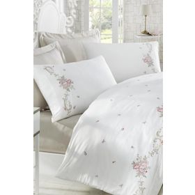 Dantela Rosenna King Size Krem 220x240 cm Nakışlı Pamuk Saten Nevresim Takımı