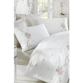 Dantela Rosenna King Size Krem 220x240 cm Nakışlı Pamuk Saten Nevresim Takımı