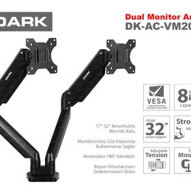 Dark 17/32 DK-AC-VM200 Hareketli Siyah 2 Kollu Dikey Monitör Askı Aparatı