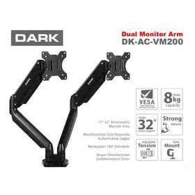 Dark 17/32 DK-AC-VM200 Hareketli Siyah 2 Kollu Dikey Monitör Askı Aparatı