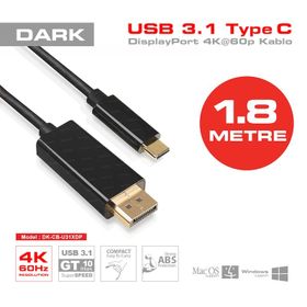 Dark DK-CB-U31XDP 1.8 mt USB 3.1 Type-C Display Port 4K 60p Cep Telefonu Monitör TV Görüntü Aktarım Kablosu