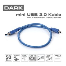 Dark DK-CB-USB3MINI 50 cm USB 3.0 Mini USB Şarj Harici Disk Kutusu Kablosu
