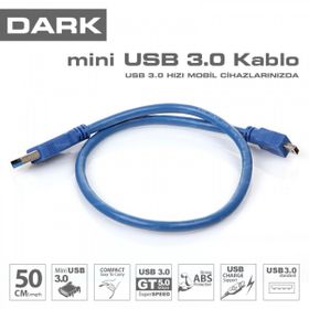 Dark DK-CB-USB3MINI 50 cm USB 3.0 Mini USB Şarj Harici Disk Kutusu Kablosu