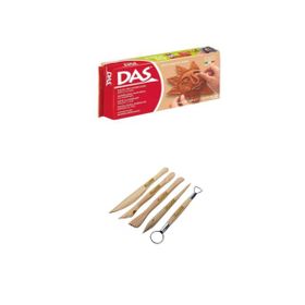 Das Kahve Seramik Kili 500 gr Ebeşuar 5'li Ahşap Set Modelaj Kalemi