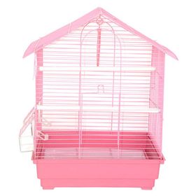 Dayang Pembe Pembe 35x28x46h cm İki Kapılı Çatılı Muhabbet Kuşu Kafesi