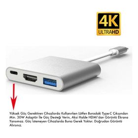 Daytona CF01 Macbook Uyumlu 4K Full HD 1080P Type C To 3 Portlu HDMI USB 3.0 PD Çevirici Hub Adaptör