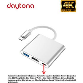 Daytona CF01 Macbook Uyumlu 4K Full HD 1080P Type C To 3 Portlu HDMI USB 3.0 PD Çevirici Hub Adaptör
