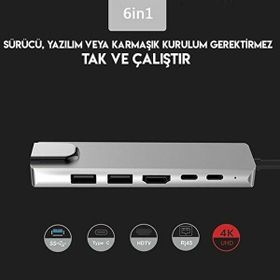 Daytona Fix FC04 6 in 1 Type C to PD Hdmi Usb RJ45 Adaptör