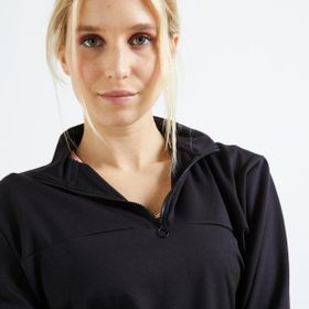 Decathlon 120 Fitness Karidyo Domyos Kadın Siyah Yarım Fermuar Sweatshirt
