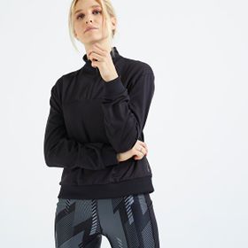 Decathlon 120 Fitness Karidyo Domyos Kadın Siyah Yarım Fermuar Sweatshirt