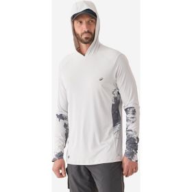 Decathlon Caperlan 500 Uv Korumalı Açık Gri Balıkçılık Kapüşonlu Uzun Kollu Uv Tişört