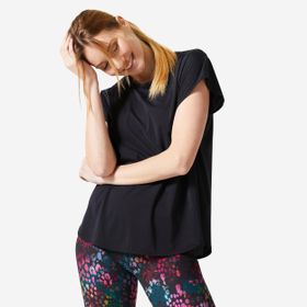 Decathlon Domyos 500 Geniş Kesim Spor Fitness Kardiyo Siyah Kadın T-shirt
