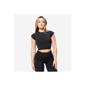 Decathlon Domyos Siyah Kas Geliştirme Kadın Dikişsiz Crop Top