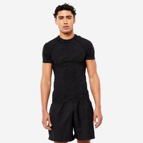 Decathlon Domyos Siyah Kısa Kollu Bisiklet Yaka Spor Kas Geliştirme Erkek T-Shirt