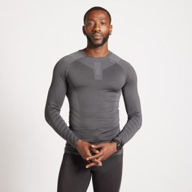 Decathlon Kiprun Skincare Uzun Kollu Gri Yol Koşusu Erkek T-shirt