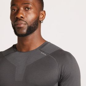 Decathlon Kiprun Skincare Uzun Kollu Gri Yol Koşusu Erkek T-shirt
