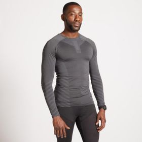 Decathlon Kiprun Skincare Uzun Kollu Gri Yol Koşusu Erkek T-shirt