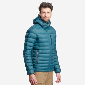Decathlon MT500 Mavi -10 Derece Forclaz Kuş Tüyü Şişme Kapüşonlu Erkek Outdoor Mont