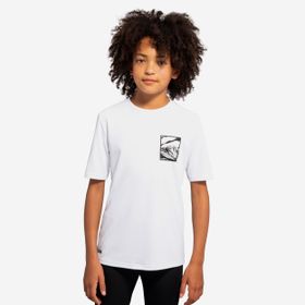 Decathlon Olaian 100 Beyaz Siyah Standart Kesim Kısa Kollu UV Korumalı Çocuk T-Shirt