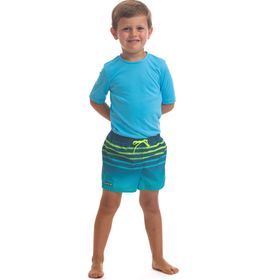 Decathlon Olaian 100 Kısa Turkuaz Çizgili Unisex Çocuk Deniz Şortu