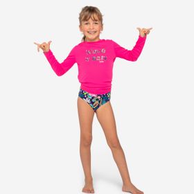 Decathlon Olaian 100 Uv Korumalı Pembe Baskılı Unisex Çocuk Uzun Kollu T-shirt