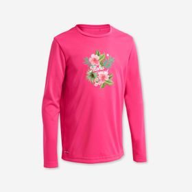 Decathlon Olaian 100 Uv Korumalı Pembe Baskılı Unisex Çocuk Uzun Kollu T-shirt