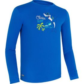 Decathlon Olaian 100 Uzun Kollu Uv Korumalı Mavi Baskılı Çocuk Sörf T-shirt