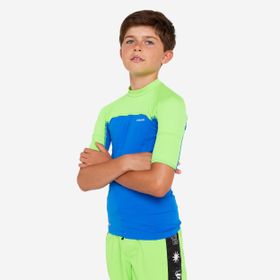 Decathlon Olaian 500 Yeşil Mavi Slim Fit Kısa Kollu UV Korumalı Çocuk T-Shirt
