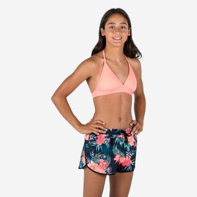 Decathlon Olaian Siyah Çiçek Desenli 100 Katy Çocuk Kısa Deniz Şortu