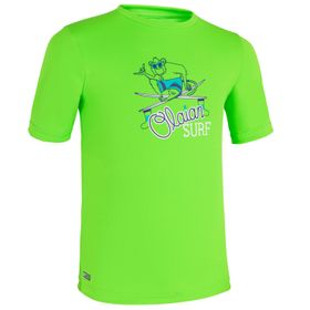Decathlon Olaian Yeşil Desenli 100 Çocuk Slim Fit Kısa Kollu Uv Korumalı Tshirt