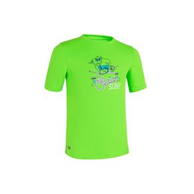 Decathlon Olaian Yeşil Desenli 100 Çocuk Slim Fit Kısa Kollu Uv Korumalı Tshirt