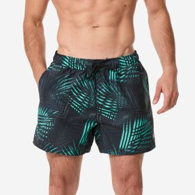 Decathlon Palm 100 Siyah Turkuaz Palmiye Desenli Kısa 15 inç Erkek Deniz Şortu